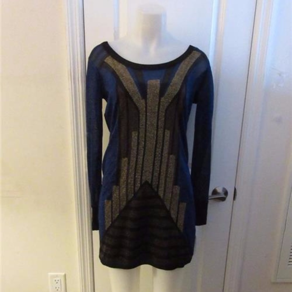 NWT FRENCH CONNECTION SHIMMER BLUE/GOLD DRESS SZ 6